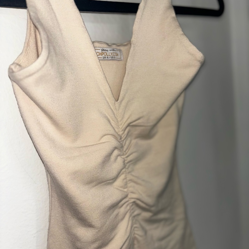 Oh Polly Cream Ruched V-Neck Maxi Dress